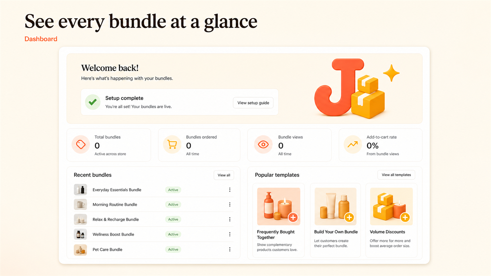 Dashboard in Jolly Bundles & Upsells